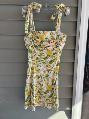 Zara Yellow and Green Floral Tie-Shoulder Mini Dress